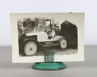 Antique Photo Model T(?) With Disc Wheels Outdoors Black and White Sepia Old Photograph