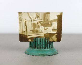 Antique Photo Of Woman Reading Liberty Magazine at the Table Black and White Sepia Old Photo