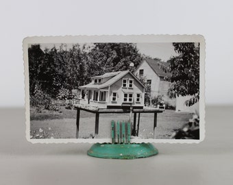 Antique Photo 50's Miniature Doll Bird House Black and White Sepia Old Photograph