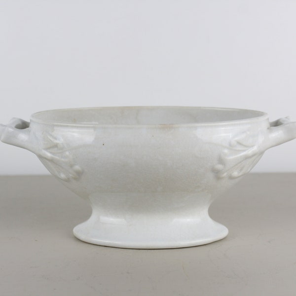 Ironstone White Soup Tureen Serving Piece Distressed Bowl Footed Ironstone