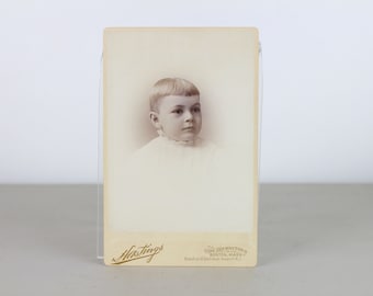 Antique Cabinet Card Portrait Photo Of A Child 5.5 Years Old Hastings 1880s-1890s Boston Sepia Old Photograph