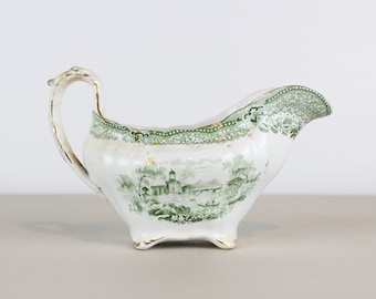 Ridgways England Grecian Green White Creamer Gravy Boat Serving Antique Distressed Ironstone