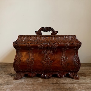 Antique Carved Wood Tea Box Two Tier