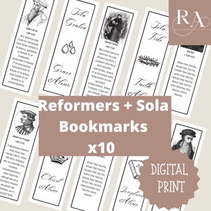 Reformed Theology: 5 Solas of the Reformation & Protestant Reformers - Bookmarks Pack of 10 - Digital Download - Theological Bookmarks