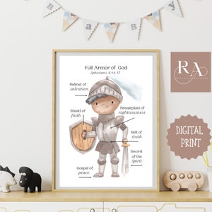 Ephesians 6:14-17 - Full Armor of God - African American Soldier Boy - Christian Education Poster - Christian Homeschool - Kid Scripture