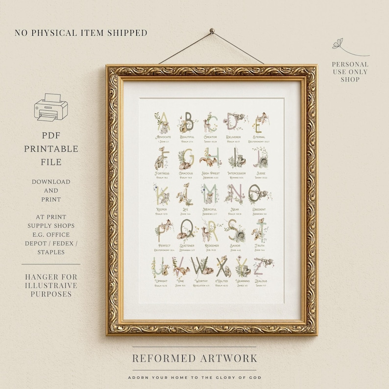 CHRISTIAN ALPHABET Poster For Children ABCs Of God Wall Décor ABC 123 Christian Posters Christian ABCs For Kids Bible Art Attributes of God image 7