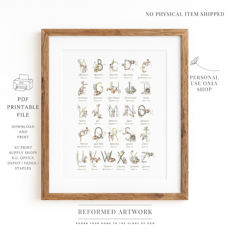CHRISTIAN ALPHABET Poster For Children ABCs Of God Wall Décor ABC 123 Christian Posters Christian ABCs For Kids Bible Art Attributes of God image 11
