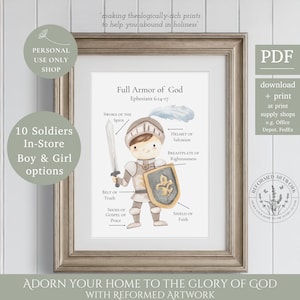 Ephesians 6:14-17 Full Armor of God Reformed Artwork Christian Homeschool Printable Put on the Whole Armor of God for Kids Scripture Art
