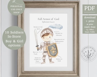 Ephesians 6:14-17 Full Armor of God Reformed Artwork Christian Homeschool Printable Put on the Whole Armor of God for Kids Scripture Art