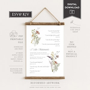 Oświadczenie Jezusa Ja Jestem KJV i ESV Ewangelia Jana Sztuka Chrześcijańska Sztuka Ścienna Chrześcijański Wystrój Domu Sztuka Vintage Chrześcijańskie Kwiaty Polne Reformowane Dzieło Sztuki