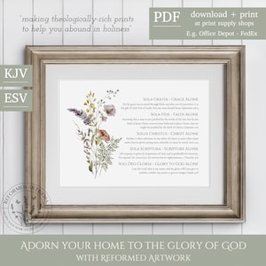 5 Solas Wall Art Reformed Theology Wall Art Reformed Christian Gift Woman Saved by Grace Alone Soli Deo Gloria Reformed Artwork Printable