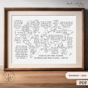 Zendingsteksten | Wereldkaart | Poster Ga discipelen maken | Predik het evangelie | Hoe mooi zijn de voeten | Elke natie, stam, tong