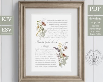 Philippians 4:4-9 ESV Rejoice in the Lord Always Whatever is True Do Not Be Anxious God of Peace Vintage Christian Wildflower Farmhouse Art