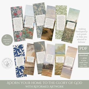 May include: A selection of rectangular bookmarks with diverse floral, landscape, and patterned designs. Each bookmark includes inspirational quotes and text. The bookmarks are available as a PDF download with print options.
