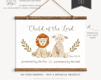 Lion and the Lamb Reformed Artwork Protected by the Lion Purchased by the Lamb Child of the Lord Revelation 5:5-6 Christian Newborn Gift