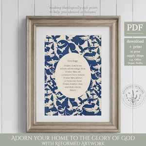 Doxology Decor Praise God From Whom All Blessings Flow Vintage Christian Art Hymn Lyric Print Hymn Wall Art Christian Tapestry Art Blue Bird