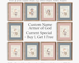 CUSTOM WHOLE ARMOR of God Kid Girl Boy Personalised Christian Baby Bible Verse Art Christian Baby Gift Ephesians 6:10-18 Scripture Nursery