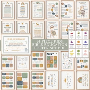 Paquete de Biblia para niños Pósteres bíblicos para niños Póster de las Escrituras para niños Decoración de pared para escuela dominical imprimible cristiana para niños Armadura de Dios para niños Niña Niño