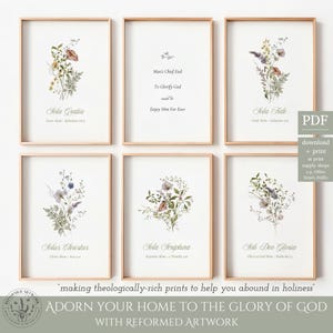 5 Solas Wall Art Chief End of Man Glorify God Enjoy Him Forever Reformed Theology Wall Art Reformed Christian Set of 6 Print Soli Deo Gloria