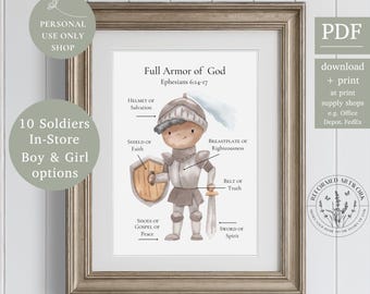 Ephesians 6:14-17 Full Armor of God Reformed Artwork Christian Homeschool Printable Put on the Whole Armor of God for Kids Scripture Art