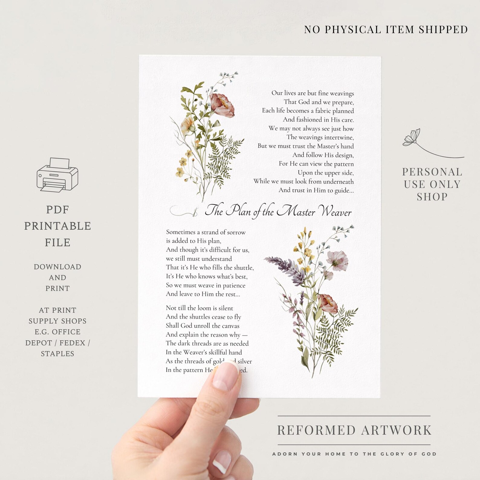 The Plan of the Master Weaver Poem Christian Poetry Print Christian ...