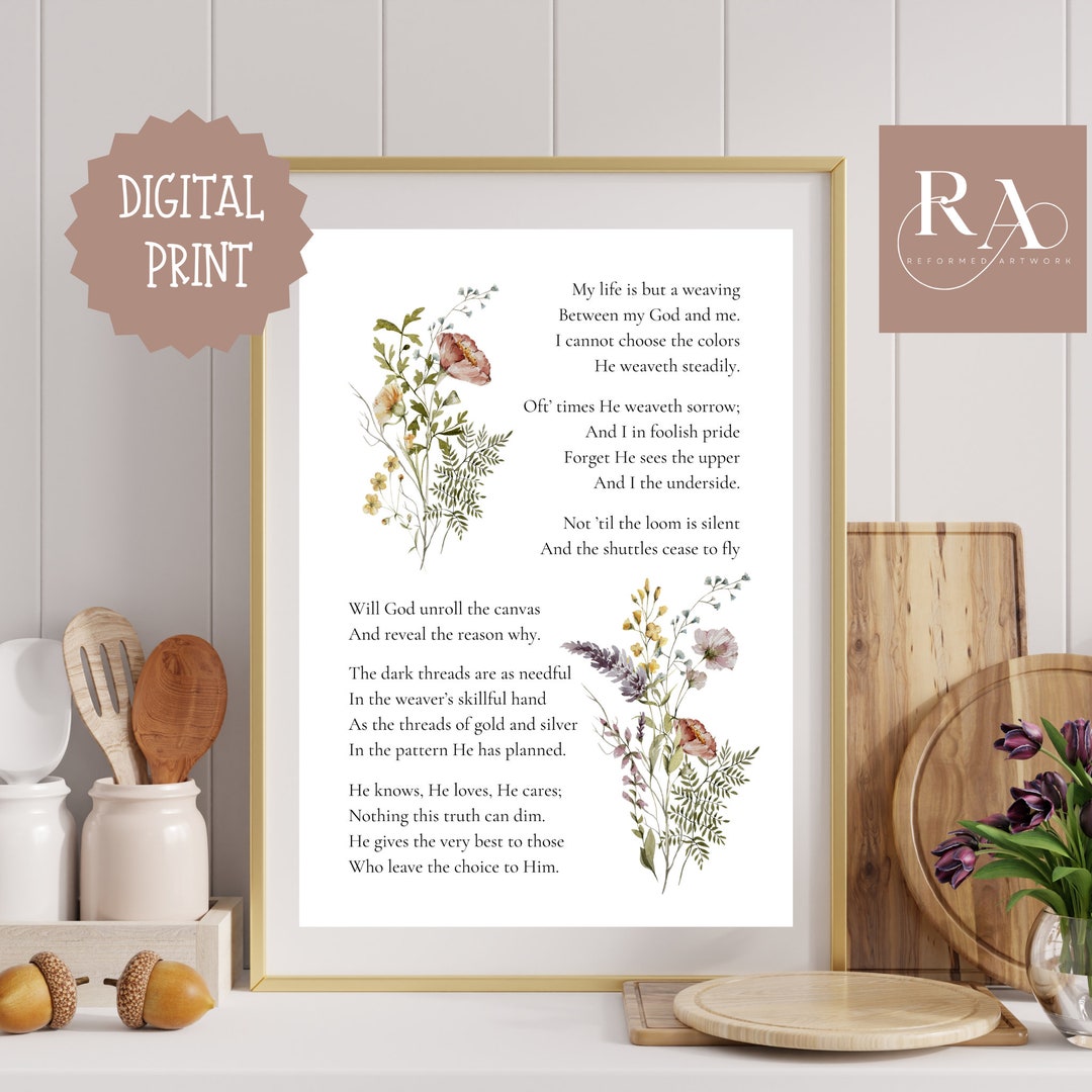 Life is but a Weaving the Tapestry Poem Vintage Christian Wildflower, Meadow Flower Bouquet