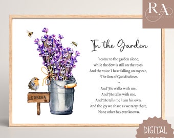In the Garden - Old Hymn Wall Art Décor - I Come to the Garden Alone / He Walks With Me, And He Talks  - Hymn Lyrics Art - Christian Country