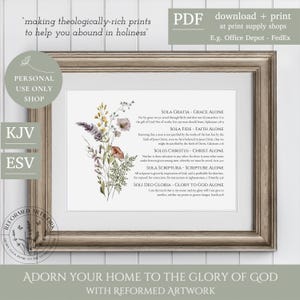 5 Solas Wall Art Reformed Theology Wall Art Reformed Christian Gift Woman Saved by Grace Alone Soli Deo Gloria Reformed Artwork Printable