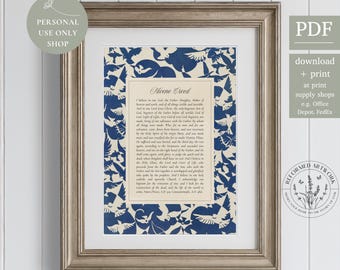 Nicene Creed Wall Art Vintage Christian Wall Art Printable Christian House Décor Christian Housewarming Gift Christian Tapestry Blue Birds