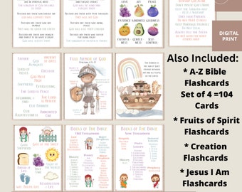 Christian Education - Beatitudes - Fruits of Spirit - Creation - Bible -Books - Jesus I AM - 10 Commandments - Noah's Ark + Flash Cards x4