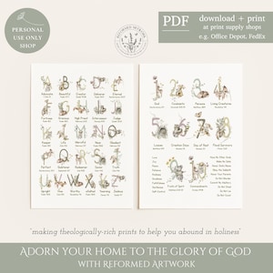 Art mural alphabet chrétien pour tout-petits 10 commandements chambre d&#39;enfants imprimable fruits de l&#39;esprit attributs de Dieu affiche de l&#39;alphabet biblique numérique