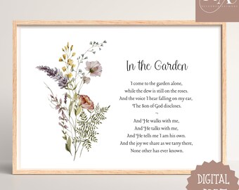 In the Garden - Old Hymn Wall Art Décor - I Come to the Garden Alone / He Walks With Me, And He Talks  - Hymn Lyrics Art - Christian Country