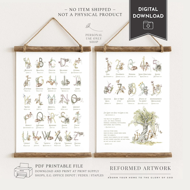 CHRISTIAN ALPHABET Poster For Children ABCs Of God Wall Décor ABC 123 Christian Posters Christian ABCs For Kids Bible Art Attributes of God image 1