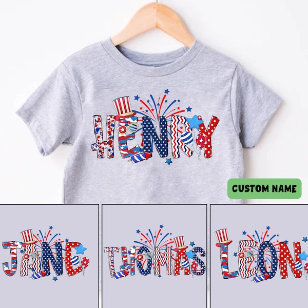 Gepersonaliseerd Fourth of July Kids Shirt, aangepaste naam 4e van peuter shirt, 4 juli meisjes shirt, aangepaste naam 4e van peuter shirt