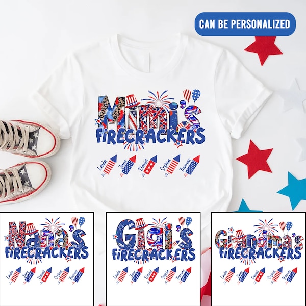 Personalized Mimi's Firecrackers Shirt, Grandma 4th of July Shirts, 4th of July Patriotic Shirt, Independence Day Gift