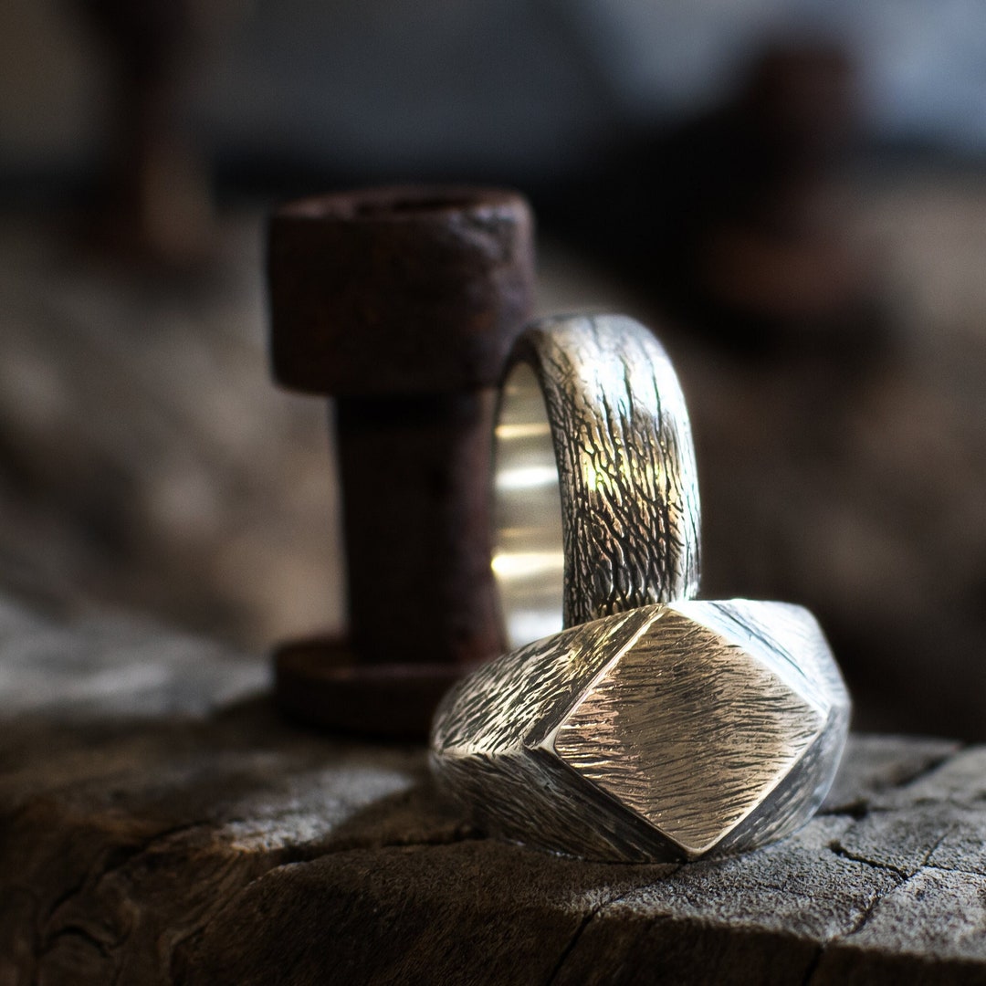Triangle Men Rings Sterling Silver Men's Ring Triangle With Texture - Etsy