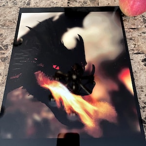 Fire Breathing Dragon Red Eyes Scary - Custom made metal print 11x14 inches