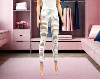 Wit transparant gestreepte leggings, panty's - handgemaakte kleding voor modepoppen