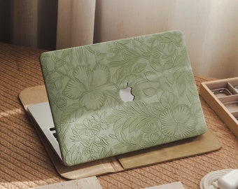 Green Embossed Floral MacBook Pro 13 M1 MacBook 14 inch 15 16 Touch Bar Retina  MacBook Air 13 M2  inch Laptop Hard