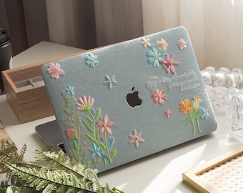 Embroidered Sea Foam MacBook Case MacBook Pro 13M1 MacBook pro 14 inch 15 16 Touch Bar Retina MacBook Air 13 M2  inch Laptop Hard