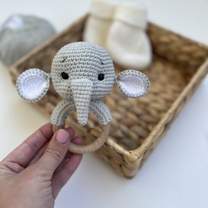 Crochet Rattle, Cute Elephant Rattle, Baby Shower Gift, Christening Gift, Elephant Toy, New Baby Gift, New Mom Gift, Baby Gift