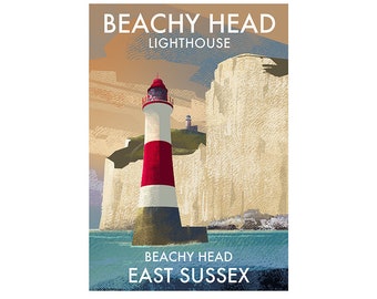 Signed print of Beachy Head lighthouse - Lighthouses of England - Poster