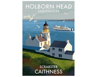 Signed print of Holburn head lighthouse - Lighthouses of Scotland - Poster