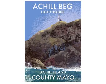 Signed print of Achill Beg lighthouse - Irish lighthouses - Poster