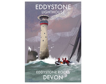 Signed print of Eddystone lighthouse - Lighthouses of England - Poster