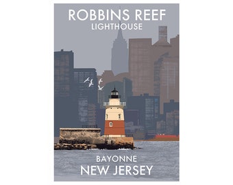 Signed archival print by Roger O'Reilly of Robbins Reef Lighthouse, New Jersey - Lighthouses of the U.S.A