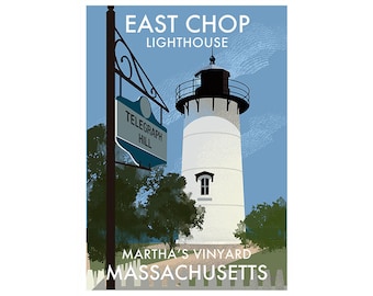 Signed archival print of East Chop Lighthouse in Martha's Vineyard, MA -Lighthouses of the U.S.A.