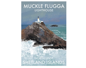 Signed print of Muckle flugga lighthouse - Lighthouses of Scotland - Poster