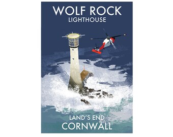 Signed print of Wolf Rock lighthouse - Lighthouses of England - Poster