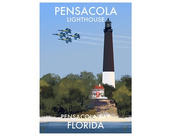 Signed archival print by Roger O'Reilly of Pensacola Lighthouse, Florida. Lighthouses of the U.S.A